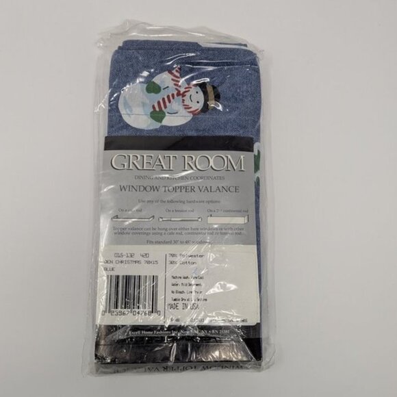 NEW VTG Excell Home Fashions Great Room Window Topper Valance Denim Snowmen Tree - Picture 2 of 6